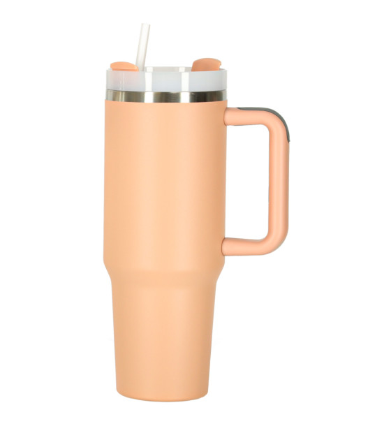 Kubek termiczny ze słomką i uchwytem termos 1200ml róż pudrowy