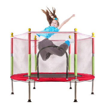 Trampolina do domu ogrodu dla dzieci siatka piłki 140cm 55inch czerwona