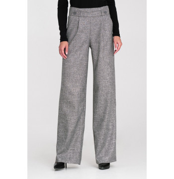 Spodnie wide leg z gumą w pasie i guzikami SD126 Grey Melange - Nife