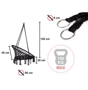 Huśtawka LULILO fotel bocianie gniazdo z poduszką czarne 80cm 150kg