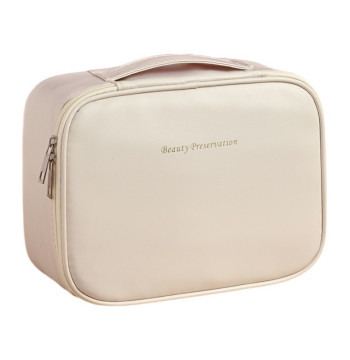 Kosmetyczka rozkładana elegancka kuferek etui z ekoskóry kremowa KS146K