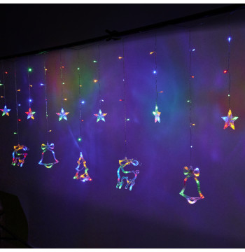Lampki LED kurtyna renifer dzwonek mix świąteczne choinkowe 2,5m 138LED multikolor 8 trybów świecenia IP44