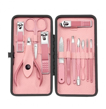 Zestaw akcesoriów do manicure, pedicure w etui różowe 12w1 AK20