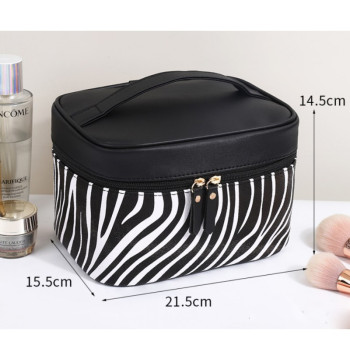 Kosmetyczka rozkładana czarna wzór zebra kuferek KS48
