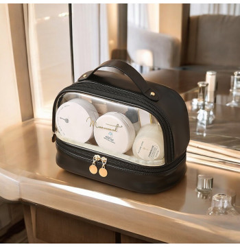 Kosmetyczka organizer na kosmetyki czarna dwupoziomowa 23x13,5x16cm KS115CZ