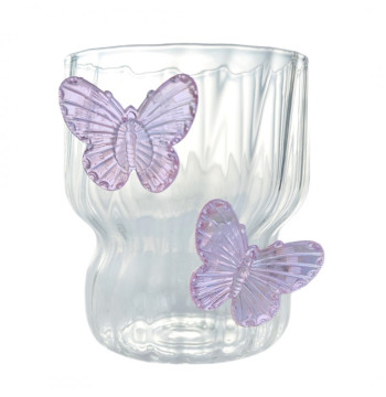 Szklanka ryflowana, z falowanymi ściankami, MOTYLKI fiolet 260 ml 1szt SZK162
