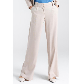 Spodnie lniane wide leg SD85 Beige - Nife