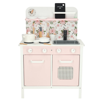 Kuchnia dla dzieci drewniana MDF Lulilo FLoro akcesoria różowa 82cm
