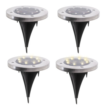 Lampy ogrodowe solarne najazdowe gruntowe czujnik zmierzchu wbijane świecący dysk 8LED 4szt. zimny biały