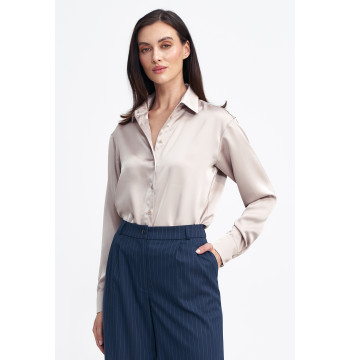Satynowa koszula body K80 Beige - Nife