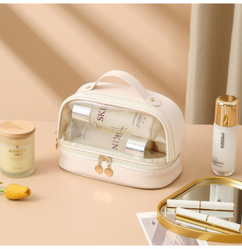 Kosmetyczka organizer na kosmetyki kremowa dwupoziomowa 23x13,5x16cm KS115B