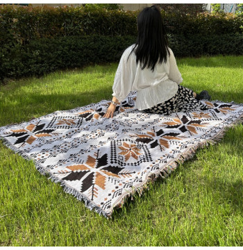 Koc BOHO pleciony, narzuta dwustronny frędzle 130x180cm KOC15WZ1