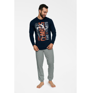Piżama Męska Model Block 40023-59X Navy/Grey - Henderson