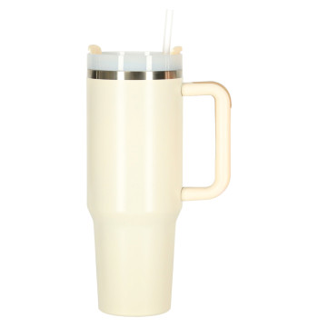 Kubek termiczny ze słomką i uchwytem termos 1200ml kremowy