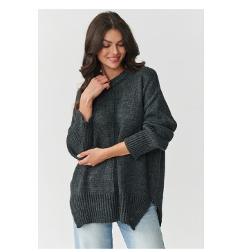 Sweter Damski Model S159 Grafit Melange - Makadamia