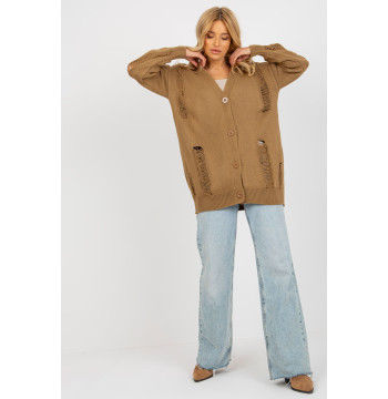 Sweter Kardigan Model LC-SW-8042.60 Camel - Rue Paris