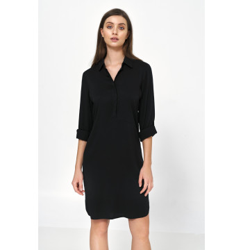 Sukienka Czarna sukienka oversize z podwijanym rękawem S226 Black - Nife