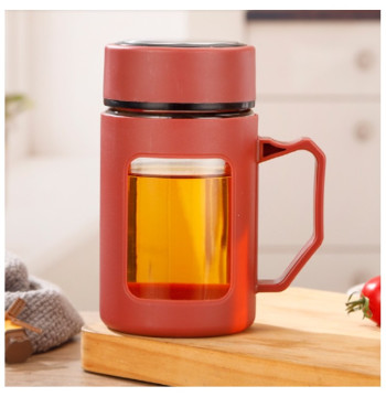 Kubek bidon ze szkła na Kawę Herbatę z uchwytem czerwony 500 ML CUP18CZE