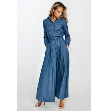 Sukienka Jeansowa sukienka maxi z długim rękawem S249 Jeans - Nife