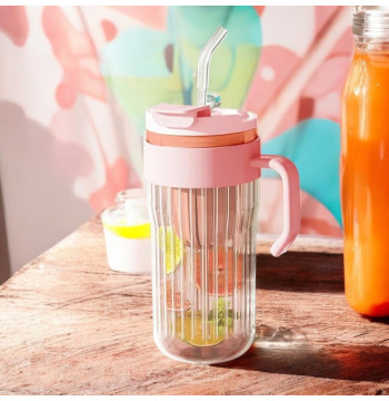 Kubek z ryflowanego szkła na Kawę Herbatę ze słomką, sitkiem i zamknięciem 550 ML CUP12R