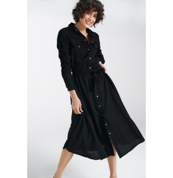 Sukienka lniana zapinana na napy S241 Black - Nife