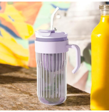 Kubek z ryflowanego szkła na Kawę Herbatę ze słomką, sitkiem i zamknięciem 550 ML CUP12FIO