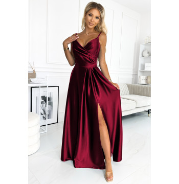 Sukienka Model Chiara 299-13 Bordo Satyna - Numoco