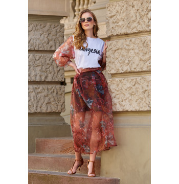Spódnica Model L19 Bordo Flowers - Makadamia