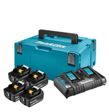 Zestaw Powerpack Makita 18V, 4 akumulatory BL1860B, ładowarka DC18RD, walizka MAKPAC