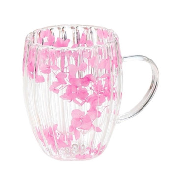 Szklanka termiczna ryflowana z kwiatami w środku, gipsówka róż 300 ml 1szt SZK157