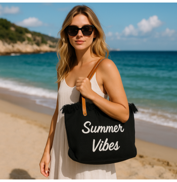 TORBA PLAŻOWA BOHO Z frędzlami czarna TP11CZ