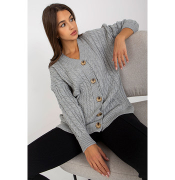 Sweter Kardigan Model LC-SW-8008.80P Grey - Rue Paris