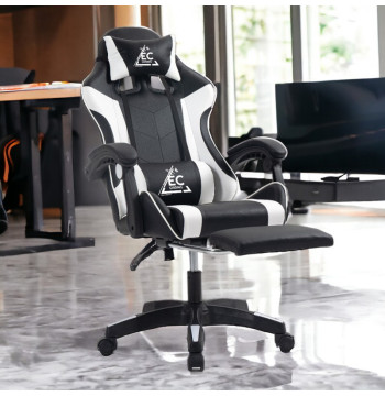 Fotel gamingowy obrotowy z podnóżkiem EC GAMING masażer KO24B