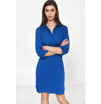 Sukienka Chabrowa sukienka oversize z podwijanym rękawem S226 Chaber - Nife