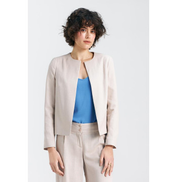 Żakiet typu chanel lniany Z54 Beige - Nife