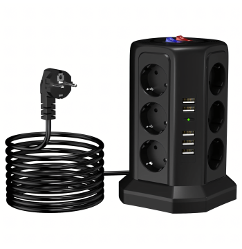 Listwa Zasilająca Stojąca Ochronna Odgromowa 12 Gniazd + 5 Portów Usb Reset