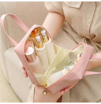 Kosmetyczka organizer na kosmetyki z rączką 17x7x19cm różowa KS128R