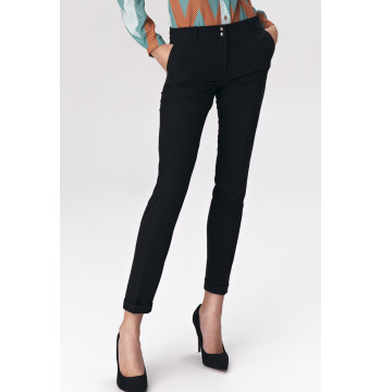 Spodnie Czarne spodnie zapinane na napy SD91 Black - Nife