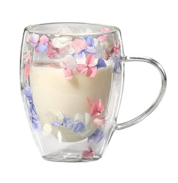 Szklanka termiczna z kwiatami w środku, hortensje trójkolorowa 300 ml 1szt SZK179
