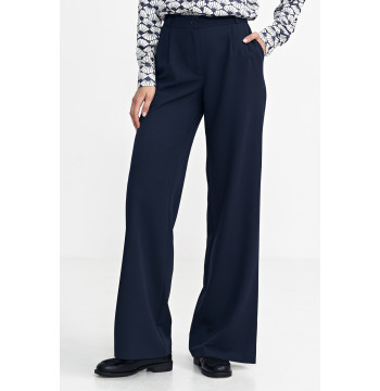 Spodnie z zakładkami, wide leg SD102 Navy - Nife