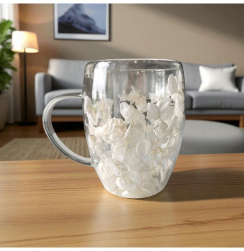 Szklanka termiczna z białymi kwiatami w środku, hortensje 300ml 1szt - SZK185