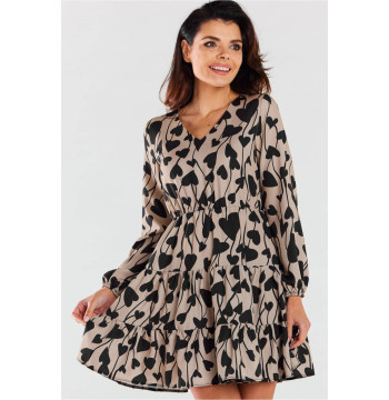 Sukienka Model A470 Beige/Black Hearts - awama