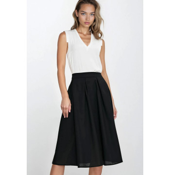 Spódnica midi z rayonu z zakładkami SP82 Black - Nife