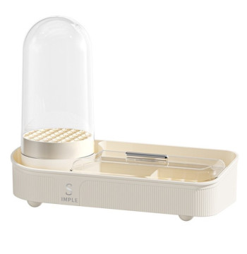 Organizer na pędzle, kosmetyki, ryflowany obrotowy kremowy 33,5x28x14 cm CB69