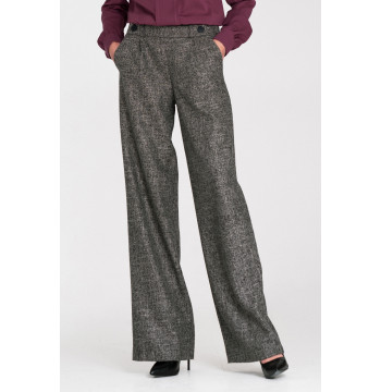 Spodnie wide leg z gumą w pasie i guzikami SD126 Black Melange - Nife