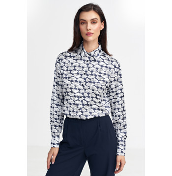 Satynowa koszula body K83 Navy/Wzór - Nife