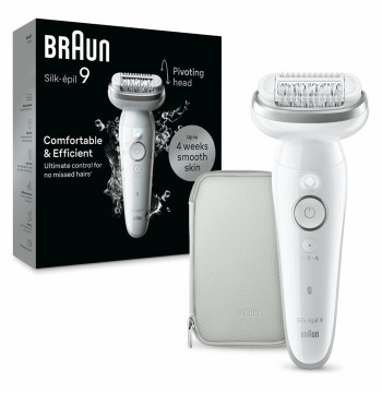 Depilator Braun Silk-épil 9 9-011, srebrny, biały, 40 pęsety, MicroGrip, 0,5 mm, bateria, wbudowana bateria
