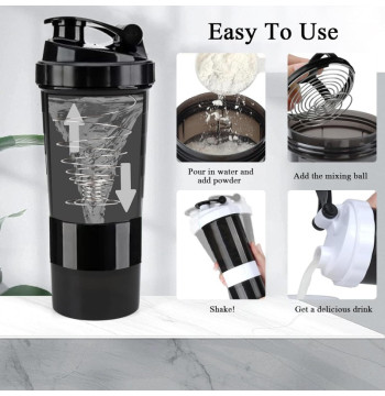 Shaker sportowy, bidon Twist Off do odżywki białkowej z sitkiem 500ML BD55CZ