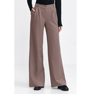 Spodnie z zakładkami wide leg SD127 Mocca - Nife
