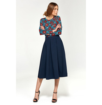 Spódnica Granatowa spódnica midi z zakładkami SP78 Navy - Nife